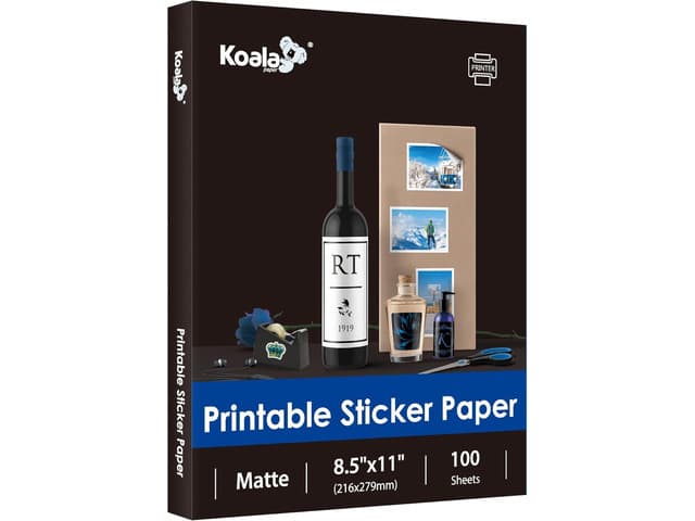 Koala 100 Sheets Sticker Paper for Regular Labels, Matte White, 8.5x11 Inch Printable Full Sheet Label Paper for Inkjet & Laser Printers