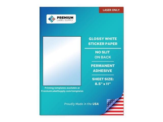 Glossy White Sticker Paper 8.5' x 11' Full Sheet Labels Laser Printers Only 500 Sheets - Letter Size