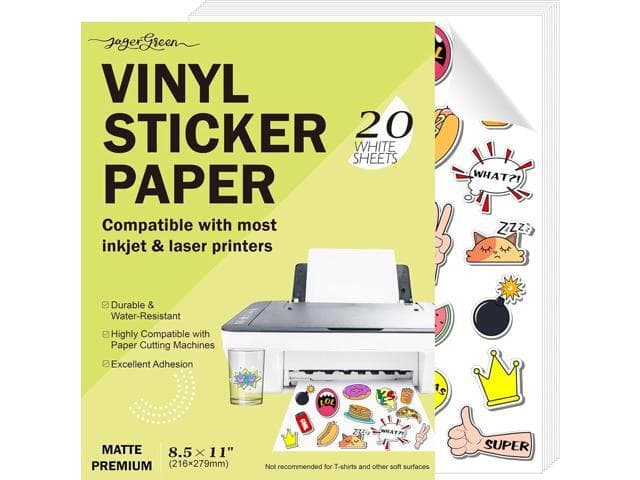 Printable Vinyl Sticker Paper for Inkjet & Laser Printers, 20 Sheets 8.5x11 Inch White Matte Sticker Paper Waterproof for Custom Stickers, Labels,...