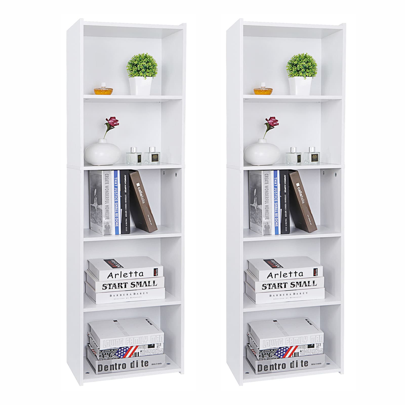 5-Tier Bookcase Bookshelf Open Shelf Storage Rack for Display Black/White