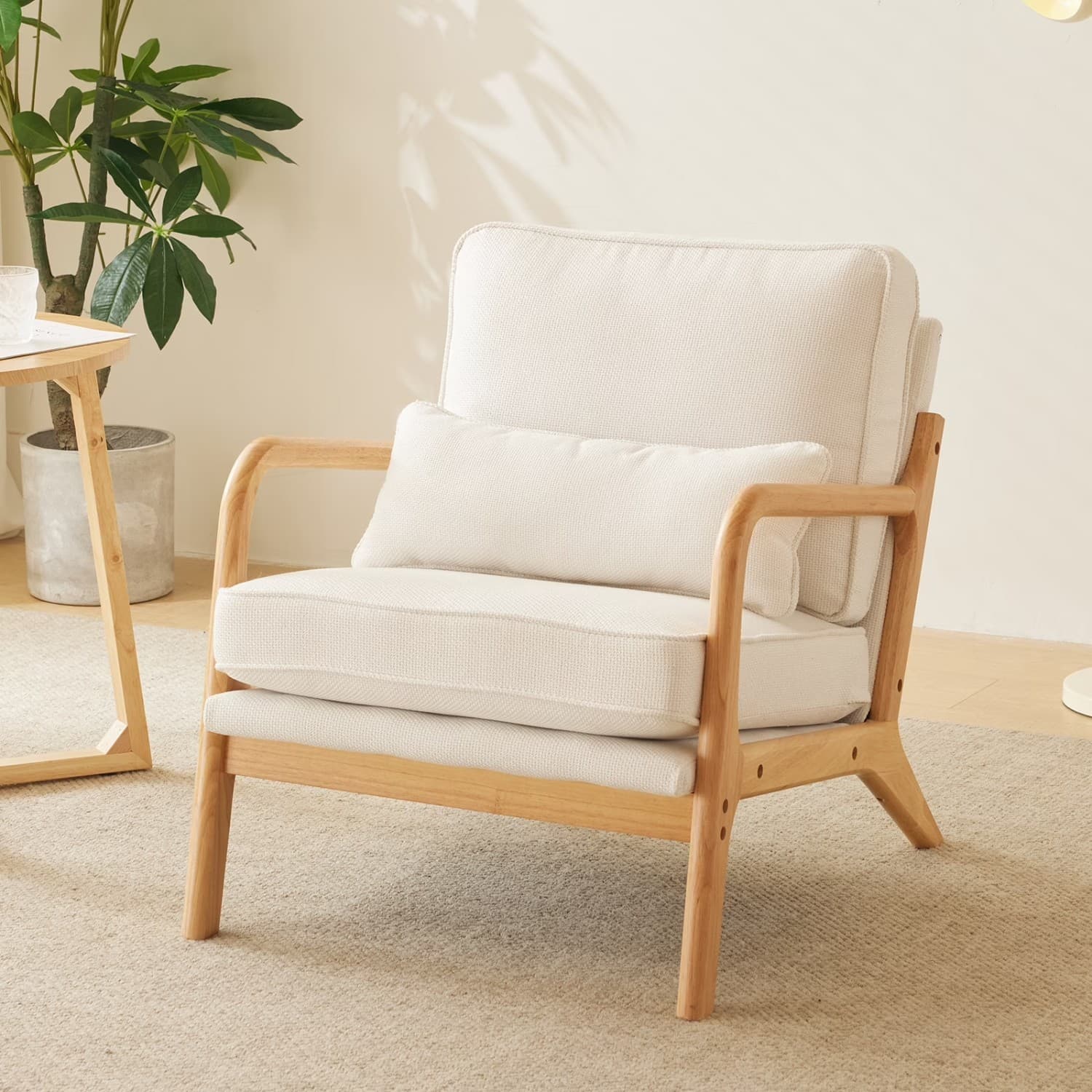 UBesGoo Modern Arm Chair Linen Fabric Upholstered Comfy Reading Accent Chair