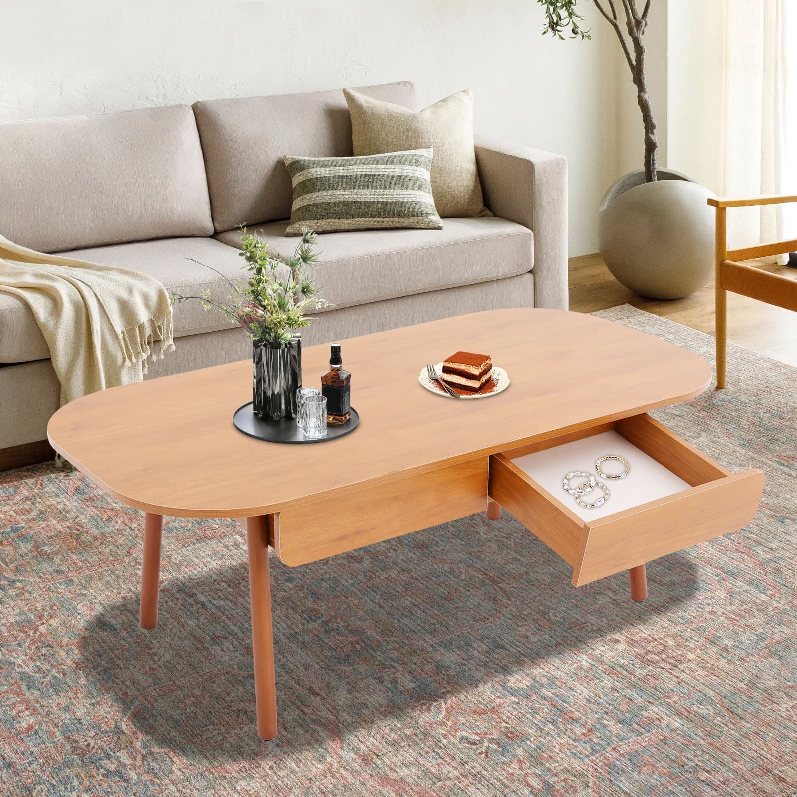 Max 220lbs Coffee Table W/Storage for Living Room Modern Coffee Table W/Drawer