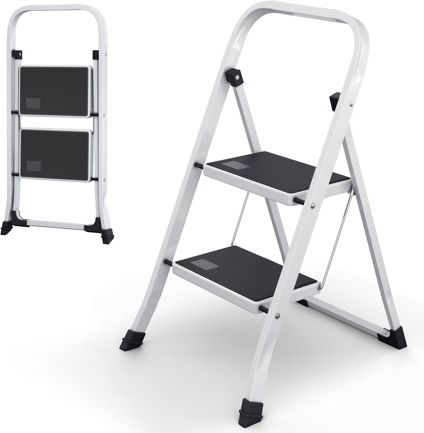 Steel Folding 2/3 Step Stool Ladder Adults With Soft-Grip Handle 330 Lbs