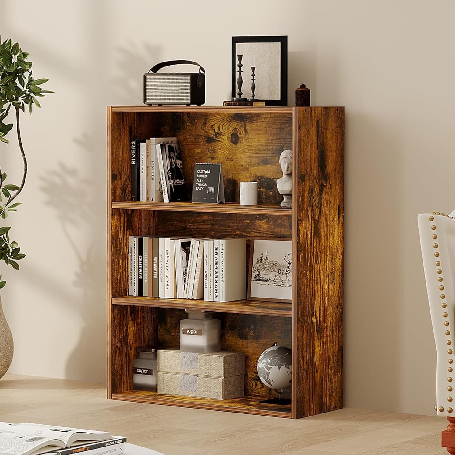 Bookshelf 3-6Tier Storage Shelf Adjustable Bookcase Open Wood Magazine Organizer