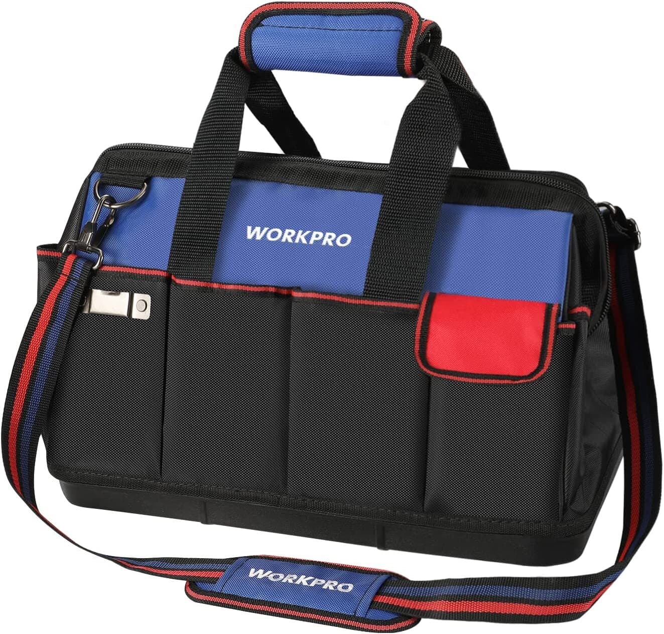 WORKPRO 18" Tool Bag Zipper Top Tool Organizer Case Wide Mouth Open Black/Blue
