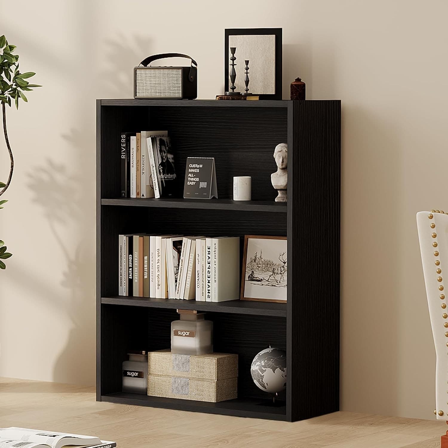 Bookshelf 3-6Tier Storage Shelf Adjustable Bookcase Open Wood Magazine Organizer