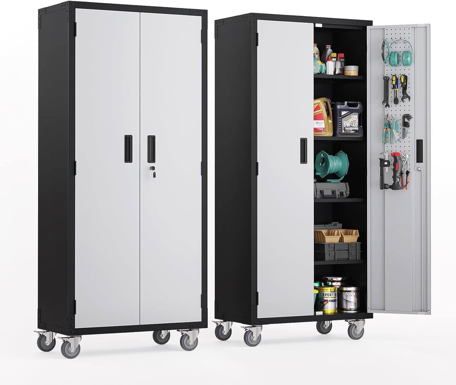 72'' Tall Storage Cabinet Metal Locking Storage Cabinet w/ Pegboards for Garage