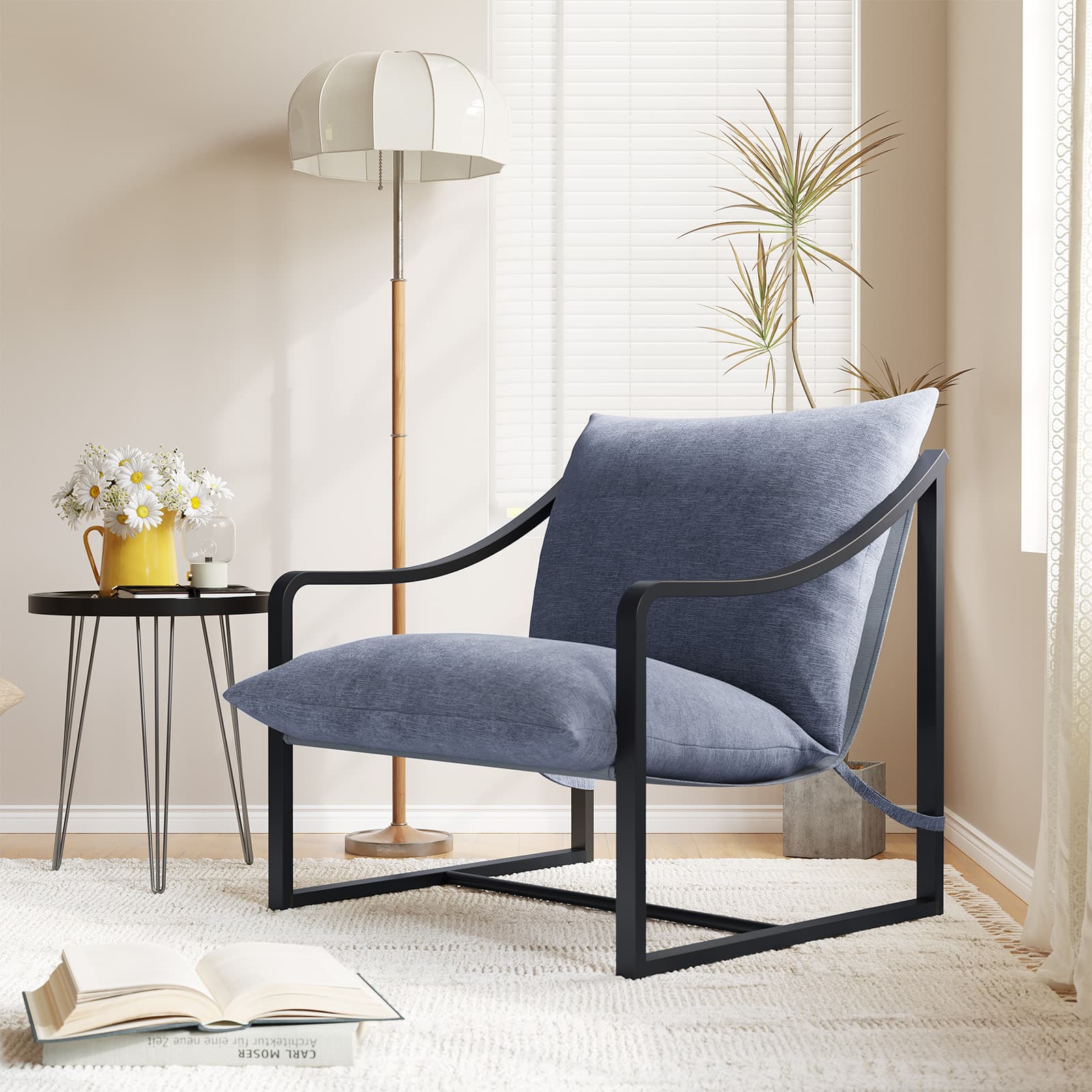 Metal Frame Accent Chair,280 Lbs Upholstered Sling Chairs,for Living Room,Lounge